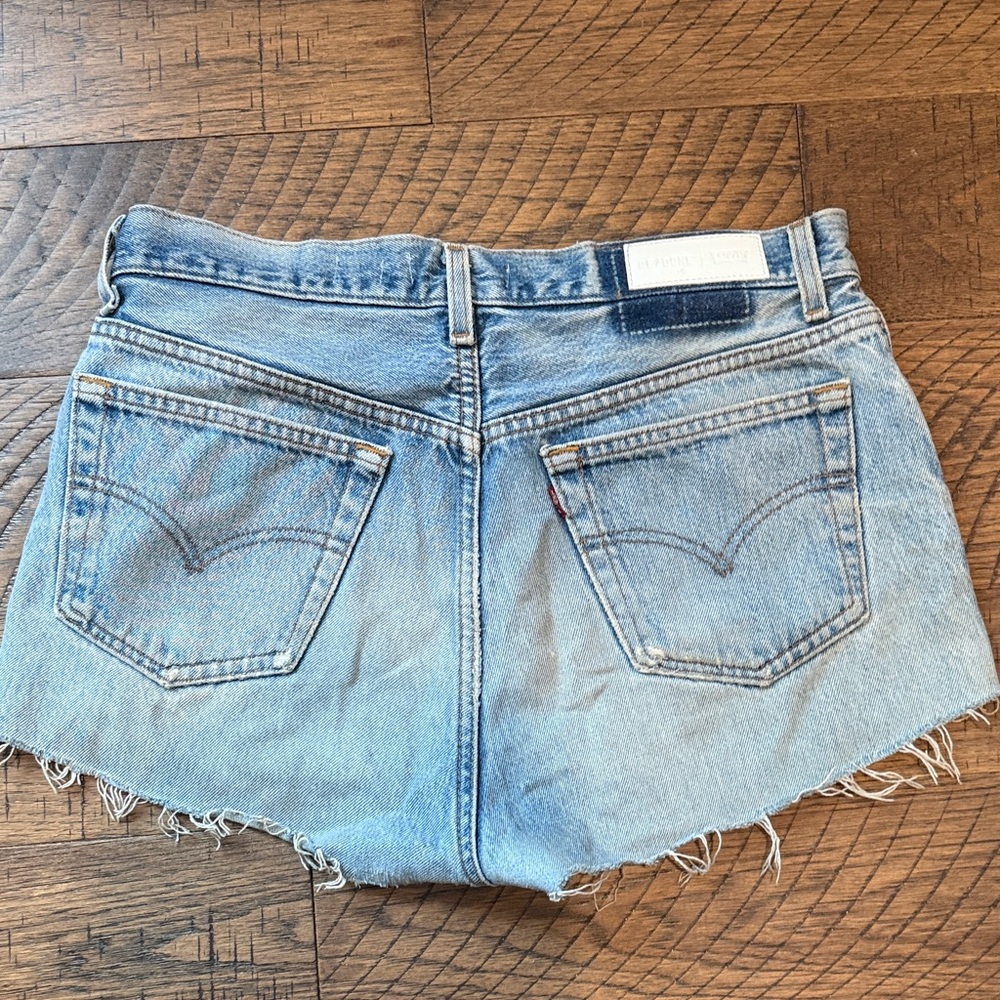 Re/Done Light Blue Distressed Denim Cutoff Shorts - Picture 3 of 3